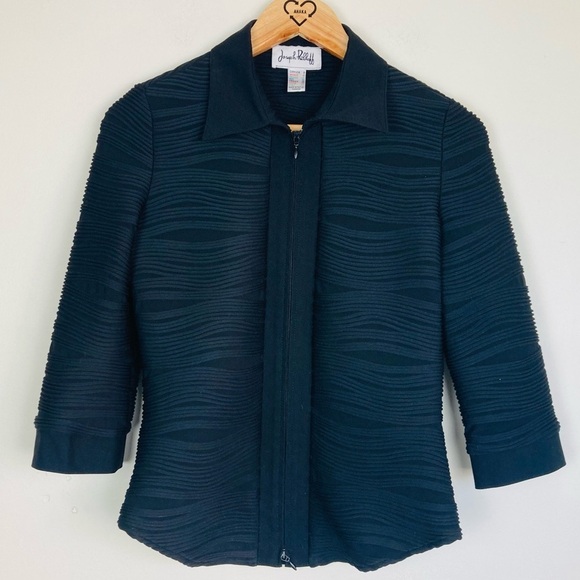 Joseph Ribkoff textured stretch black collared zip front jacket. Size 8. - Picture 1 of 4